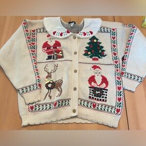 VTG Sweater Loft NY Grannycore Cottage Christmas Cardigan Lace Embroidered Med